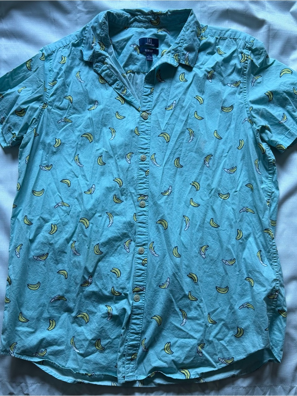 George blue banana print button-up shirt in a L